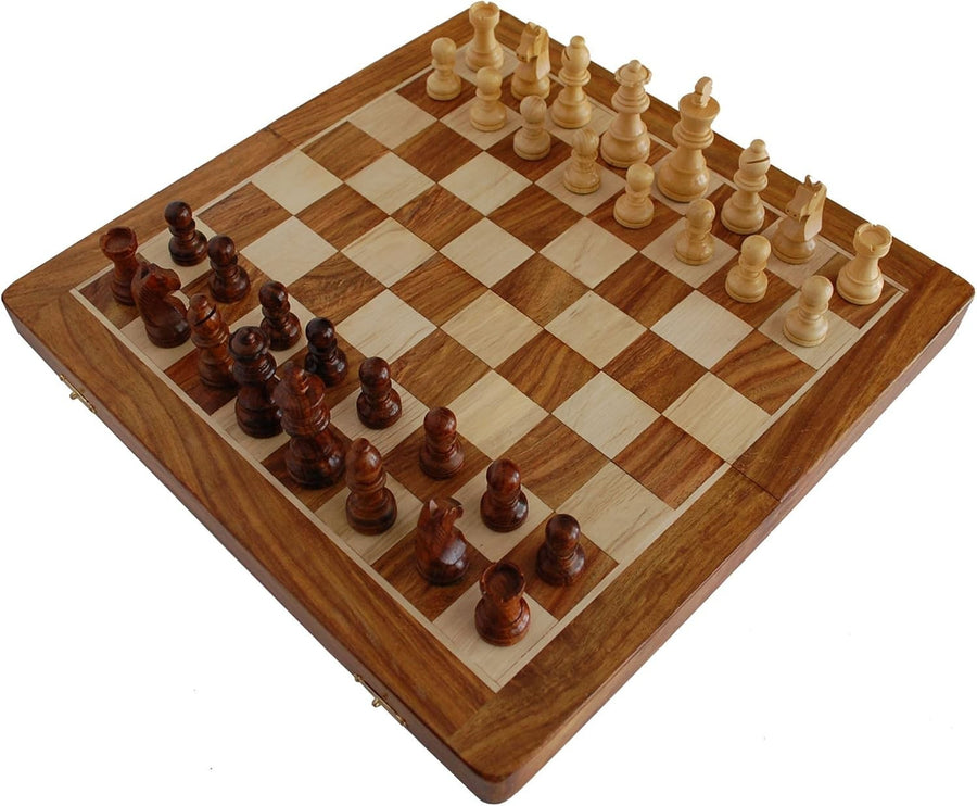 36cm Wooden Magnetic Chess Set | Foldable Storage Board | Luxury Travel Game