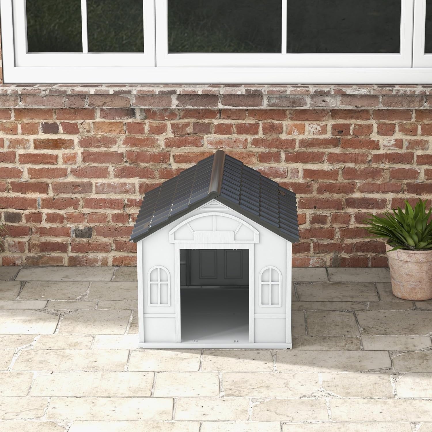Weatherproof Plastic Dog House for Medium Dogs | Outdoor Kennel 76x65x63cm