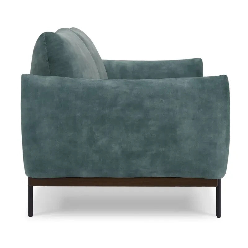 Velvet 2 Seater Sofa Petrol Blue | Compact Modern Couch UK | Metal Legs