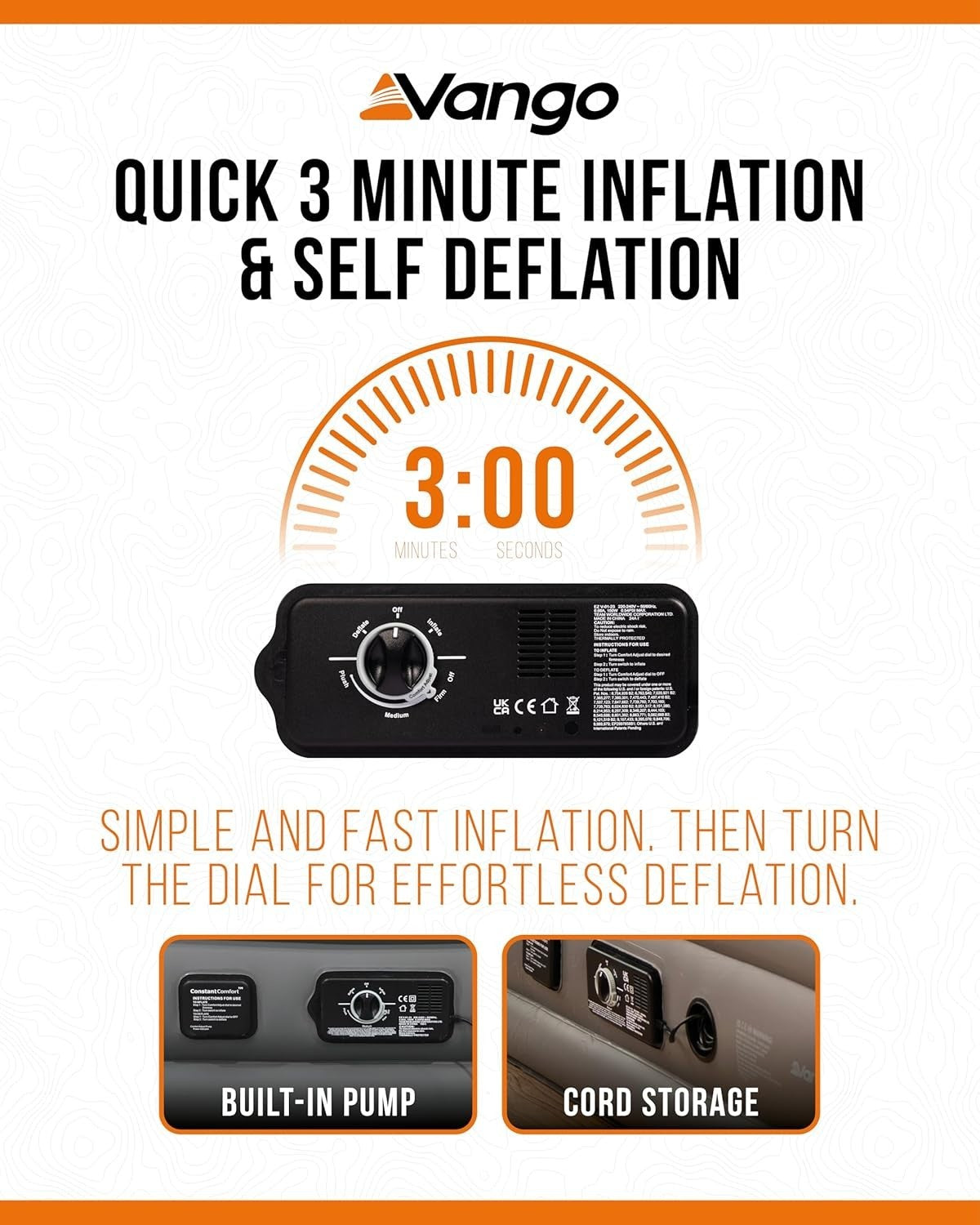Double Airbed Electric Pump Silent Auto Top Up Flocked 3 Comfort