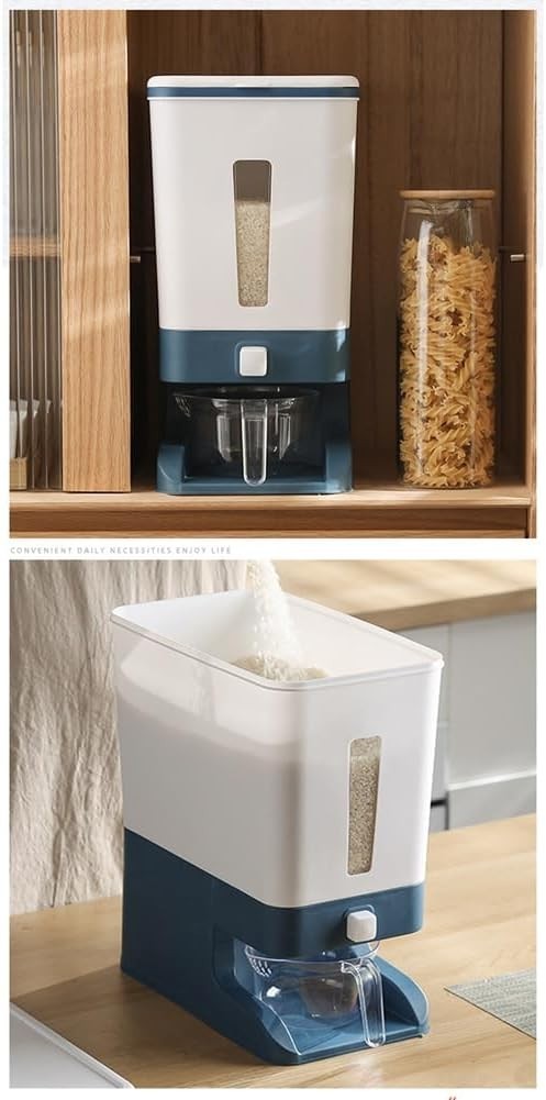 10KG Press Rice Dispenser Storage Box Airtight Grain Cereal Container
