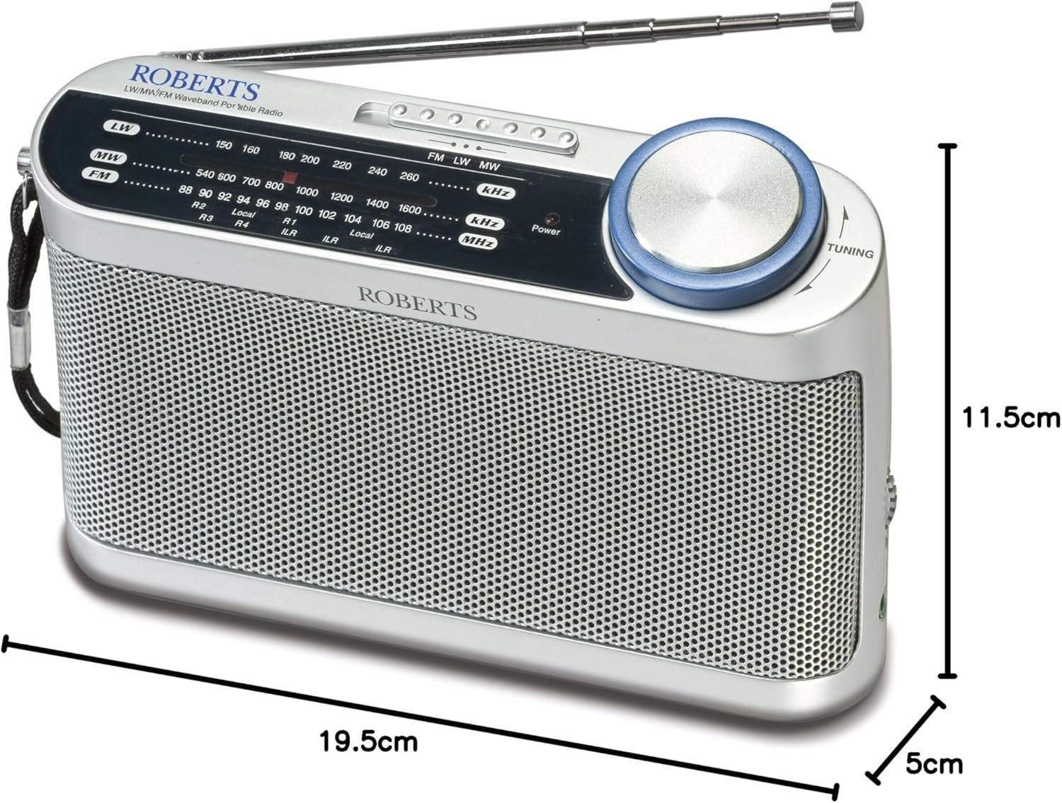 Portable 3-Band LW/MW/FM Radio Grey Battery Powered Headphone Jack