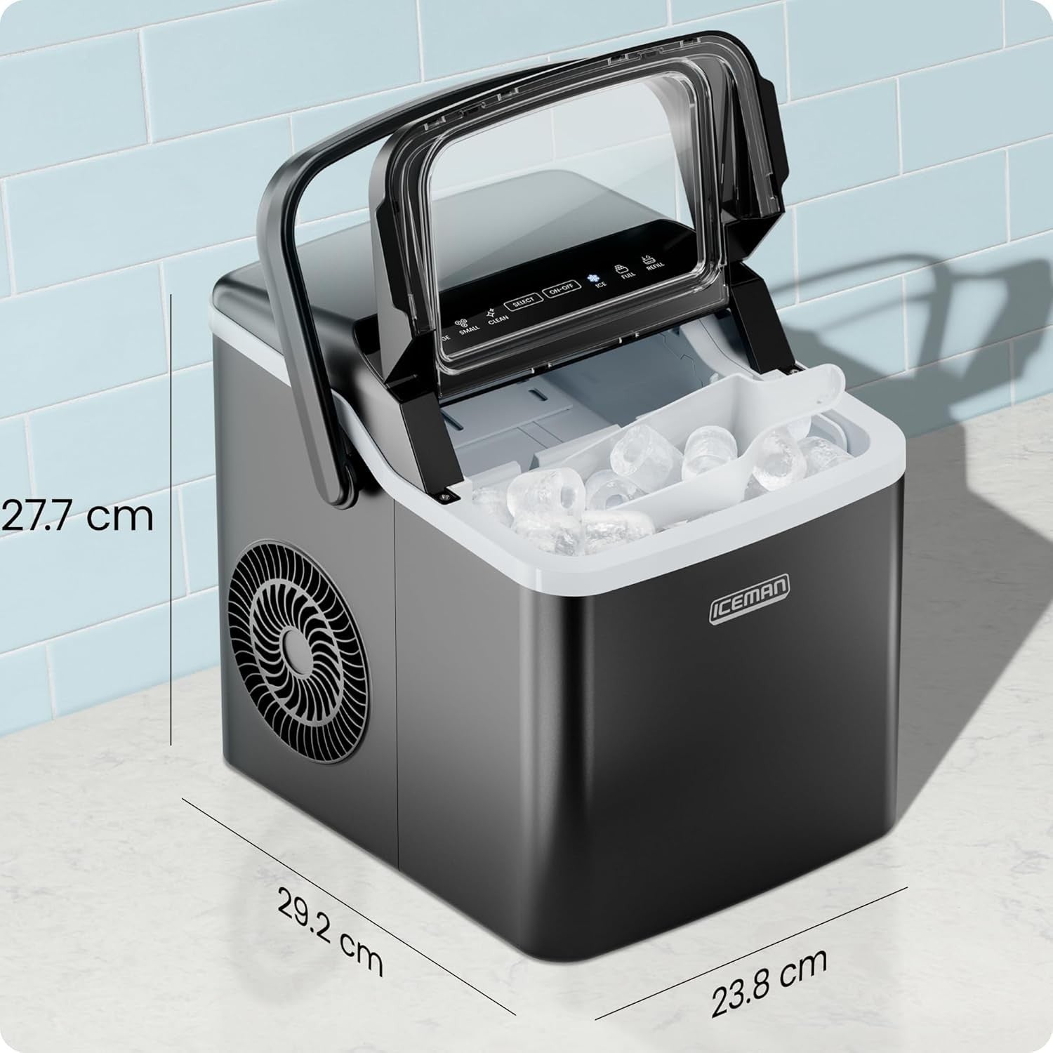 Fast Portable Ice Maker Machine - Dual Size Ice Cubes, Self-Clean, 9 Cubes/7min