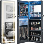 LED Jewelry Armoire Wall Door Mounted Lockable Mirror Storage Black
