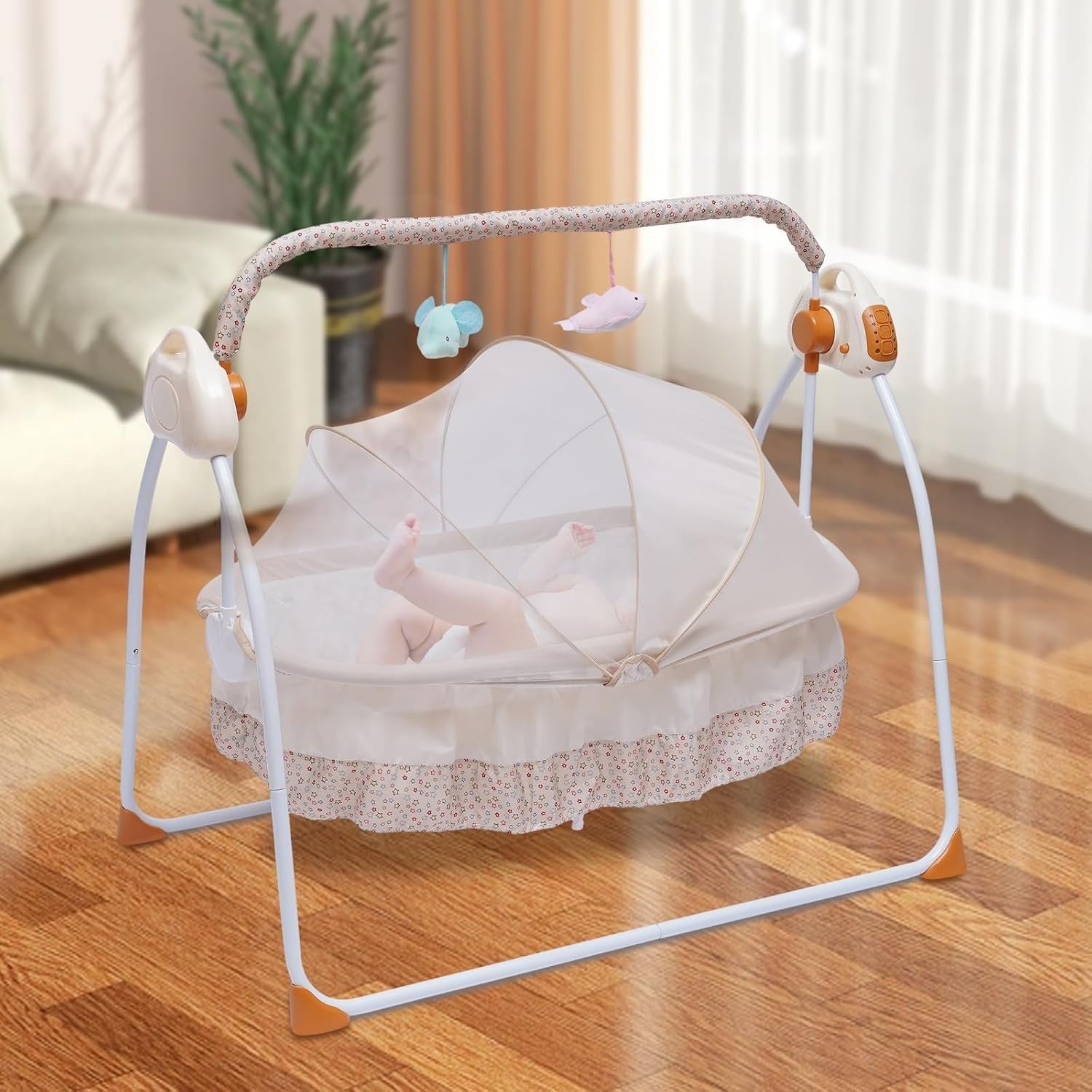 Electric Baby Crib Cradle Auto Swing Bed with Music Remote & Mosquito Net