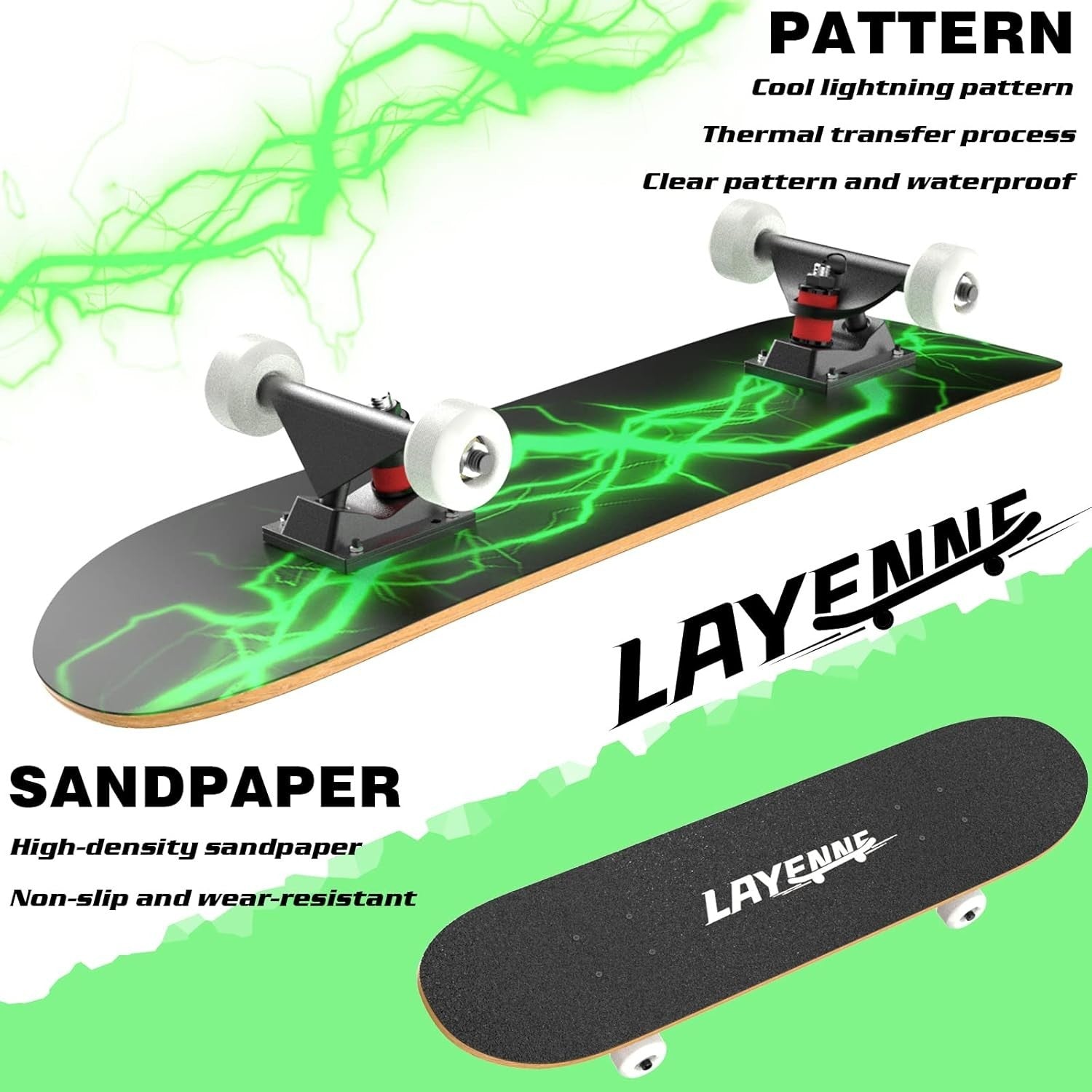 31" Green Skateboard for Adults & Teens | 7-Layer Maple Deck | ABEC-11 Bearings
