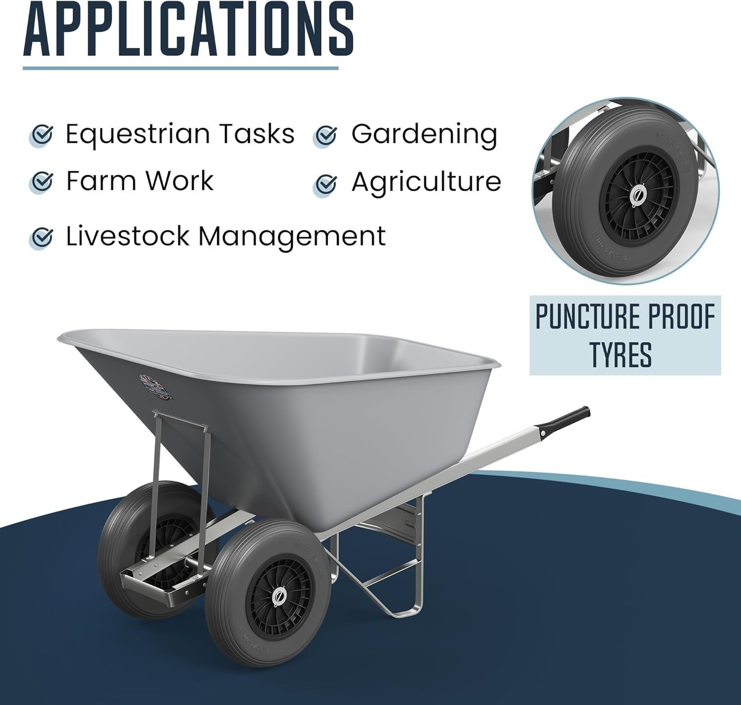 200L Twin Wheel Wheelbarrow – Green Heavy Duty Plastic Tub w/ Steel Frame 150kg