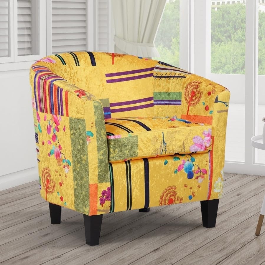 Gold Patchwork Accent Tub Chair Colourful Bucket Armchair