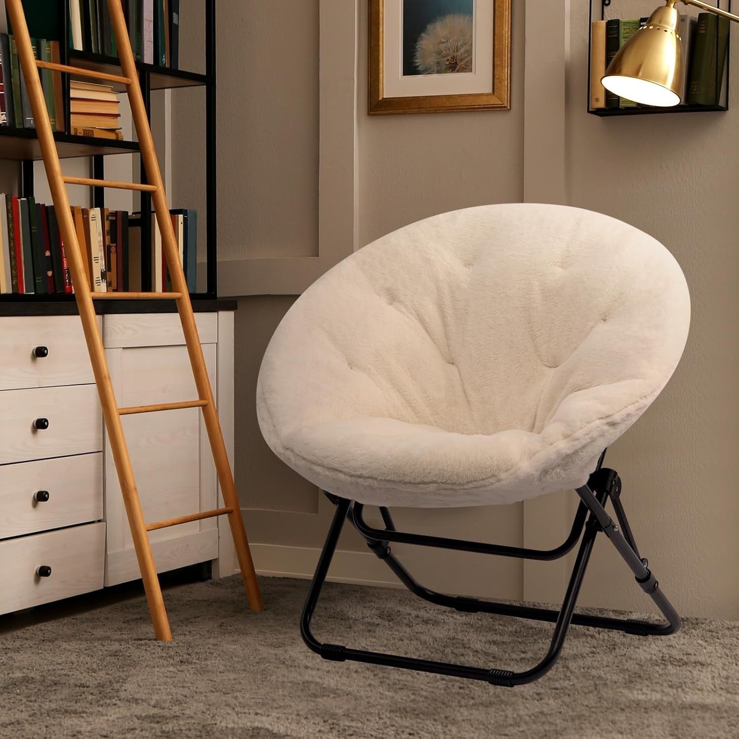 Folding Plush Saucer Chair - Cozy Small Round Armchair for Living Room Bedroom