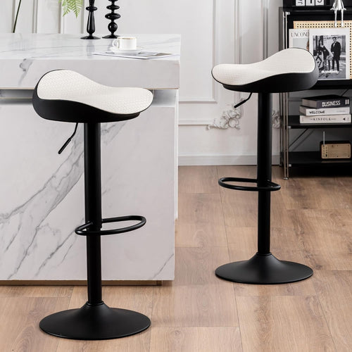 Glossy Black PU Leather Swivel Bar Stools Set of 2 Height Adjustable Counter