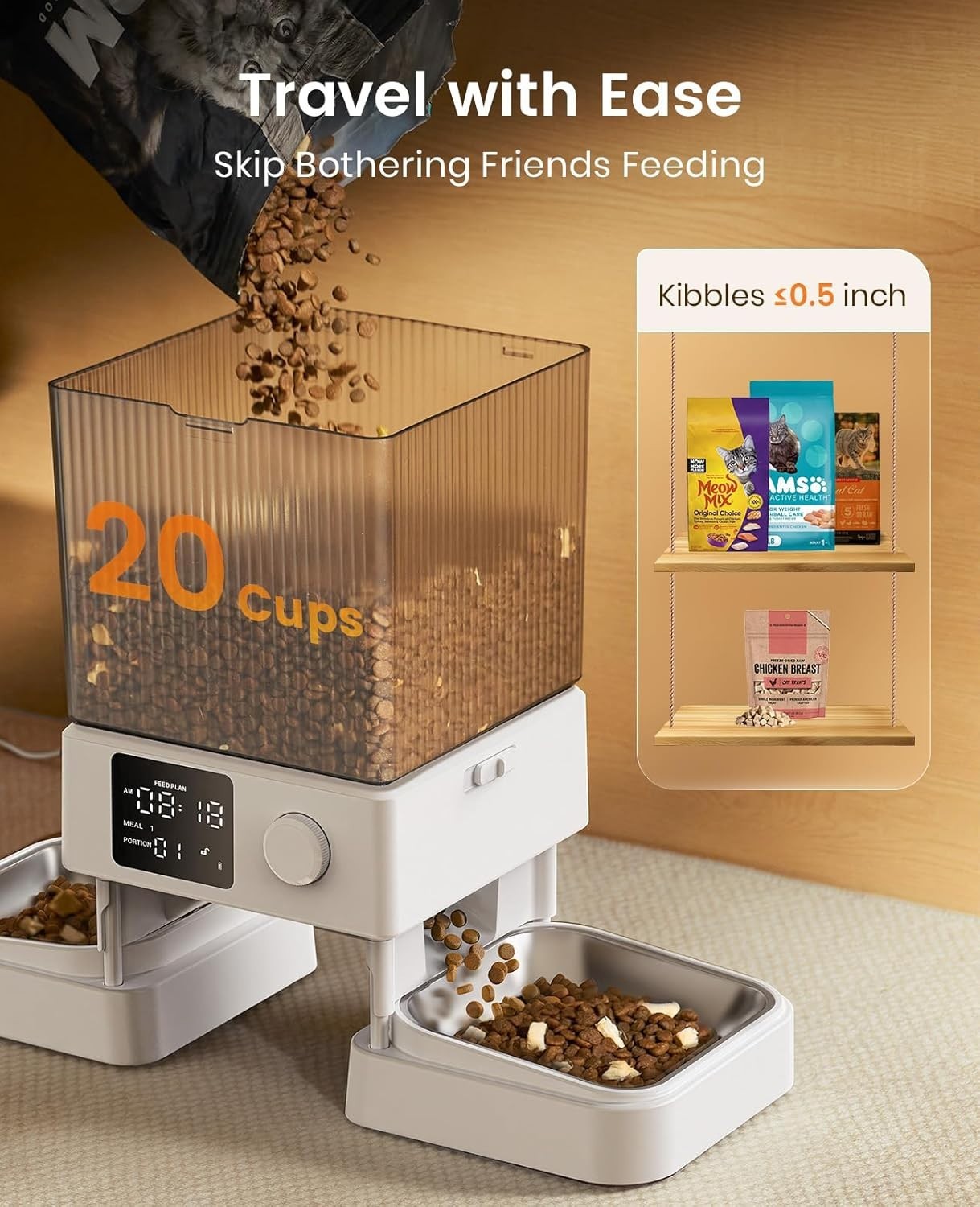 Dual Cat Feeder 5L Timed Food Dispenser Portion Control 2 Bowl