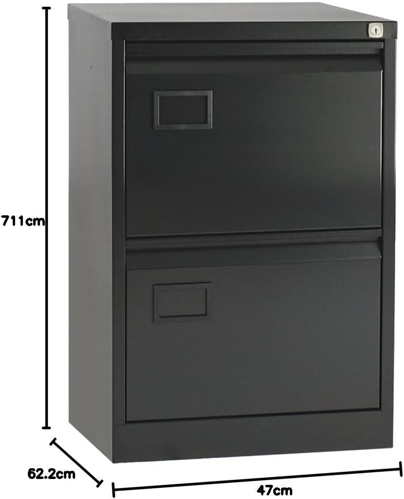 2 Drawer Steel Filing Cabinet Lockable Under Desk A4 Foolscap