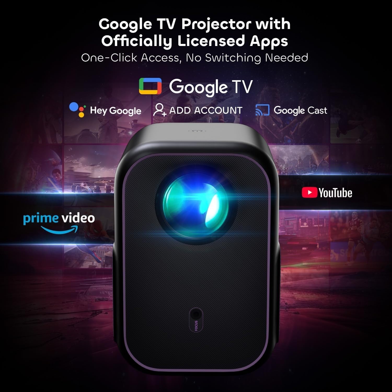 1080P Smart Mini Projector Google TV WiFi Bluetooth 4K Dolby Audio