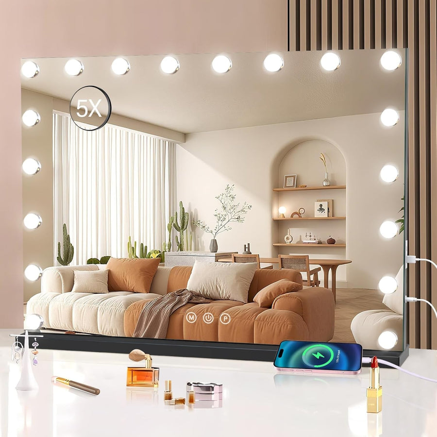 Vanity Makeup Mirror with LED Lights, USB Port, Smart Touch, 80x60cm