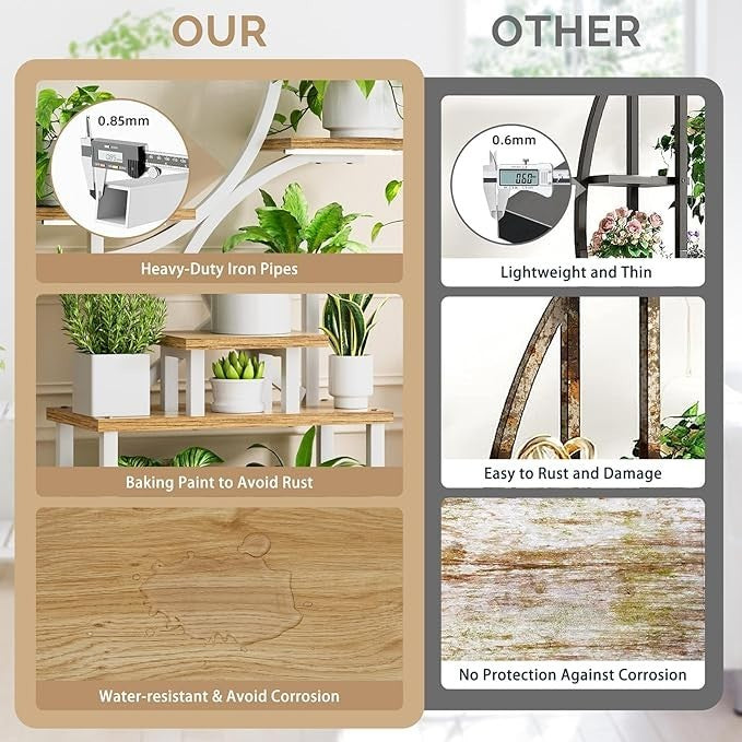 8 Tier S-Shaped Metal Plant Stand with Grow Lights Indoor Outdoor White