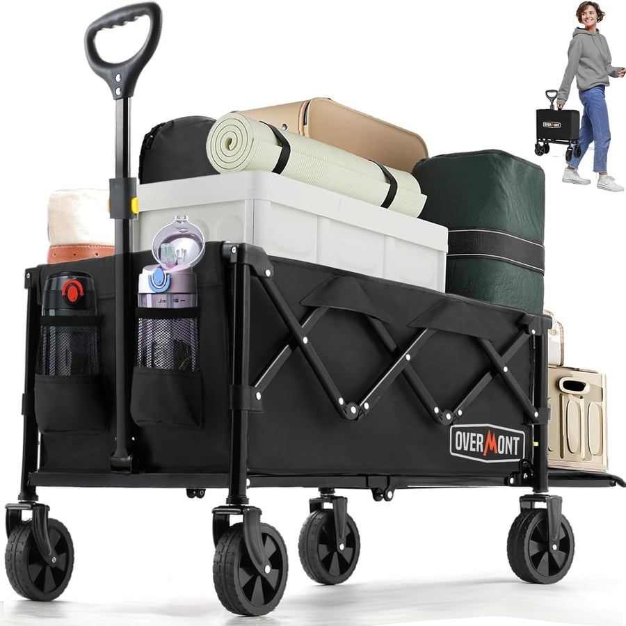 100L Folding Wagon Cart Black Collapsible Camping & Beach Trolley