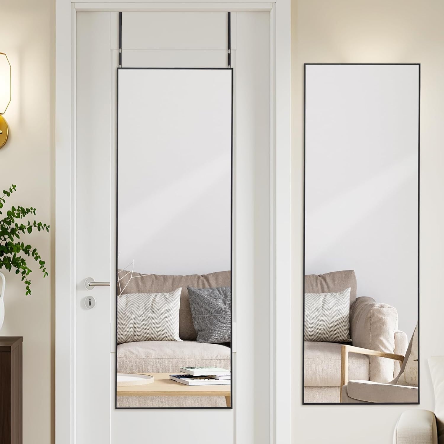 Full Length Over Door Mirror 127x41cm Black Aluminum Frame