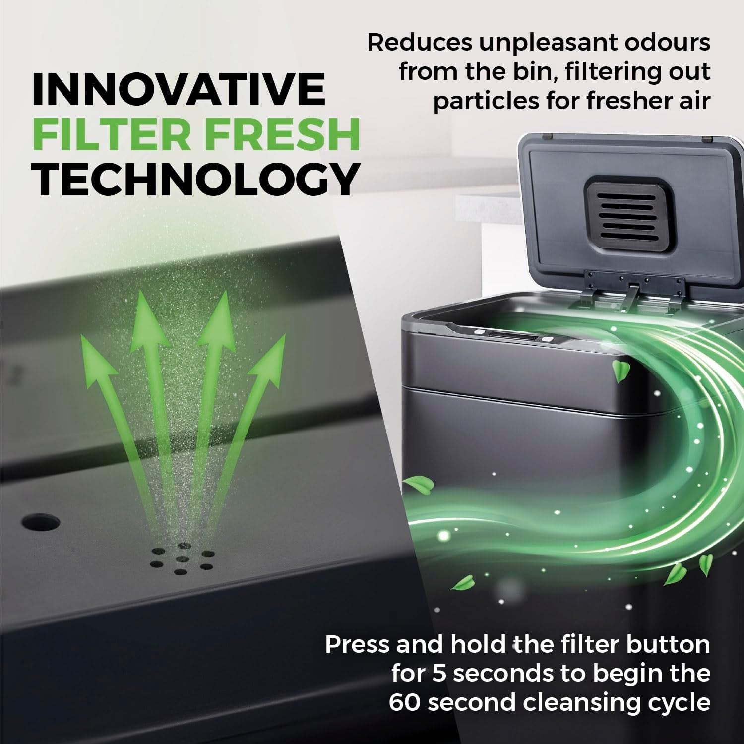 65L Touchless Kitchen Bin | Automatic Sensor Trash Can with Carbon Filter