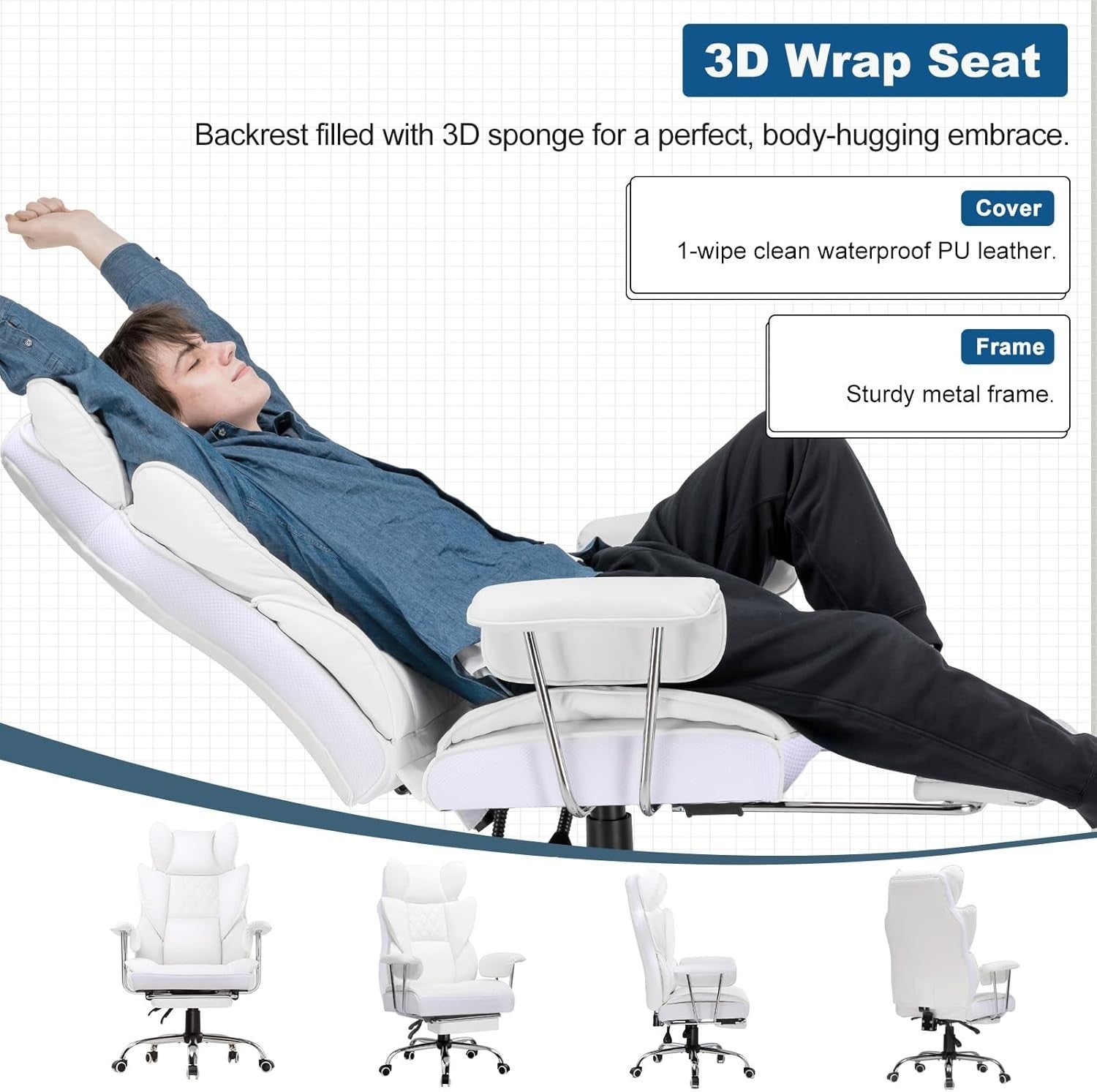 Ergonomic White Gaming Chair Executive Office Desk Seat Recliner Footrest