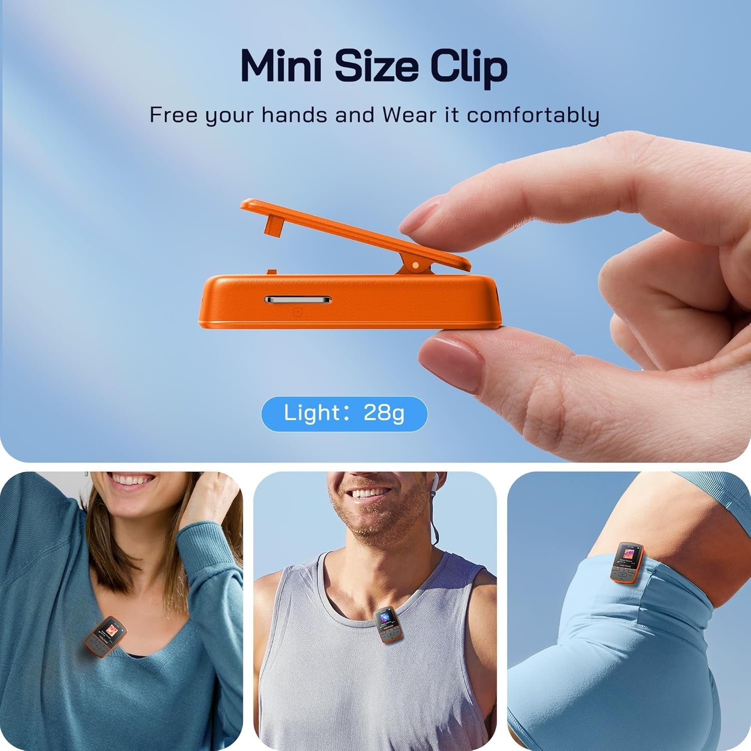 64GB Bluetooth 5.2 MP3 Player Orange Mini Sports Clip 1oz