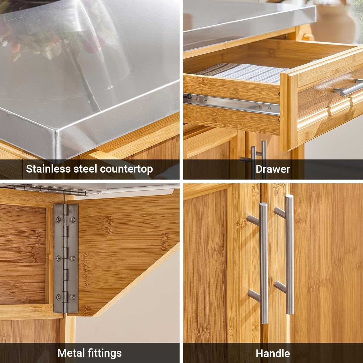 Kitchen Island on Wheels Extendable Worktop Drawers