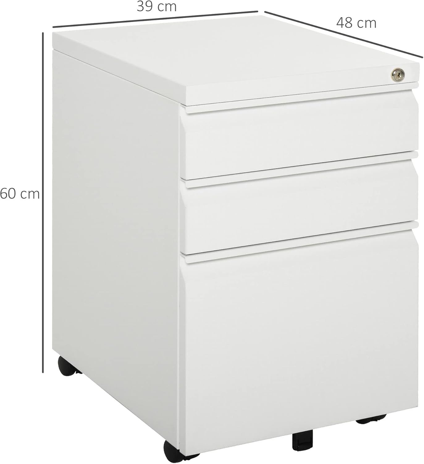 3 Drawer Mobile Filing Cabinet with Lock Under Desk Office Storage White