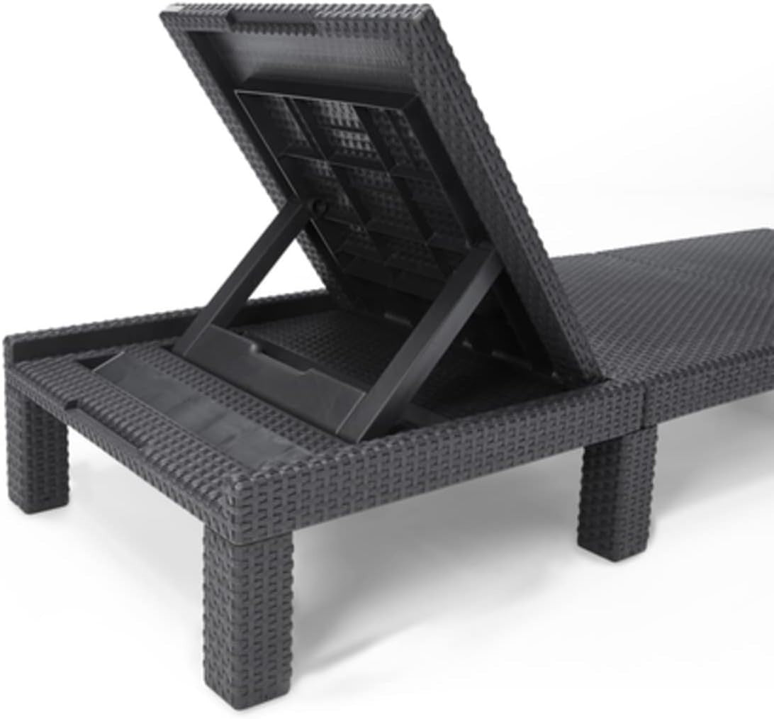 Rattan Effect Sun Lounger with Cushion Reclining Adjustable Garden Chair Grey