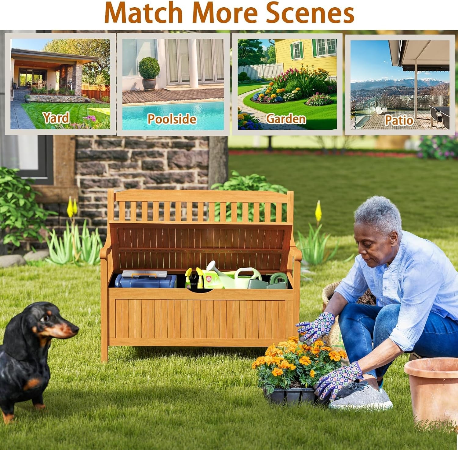 2 Seater Wooden Garden Storage Bench Patio Seat with 125L Box