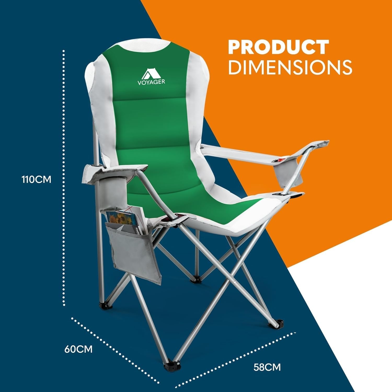 2x Heavy Duty Camping Chairs Folding Waterproof W/Cup Holder 120kg Max