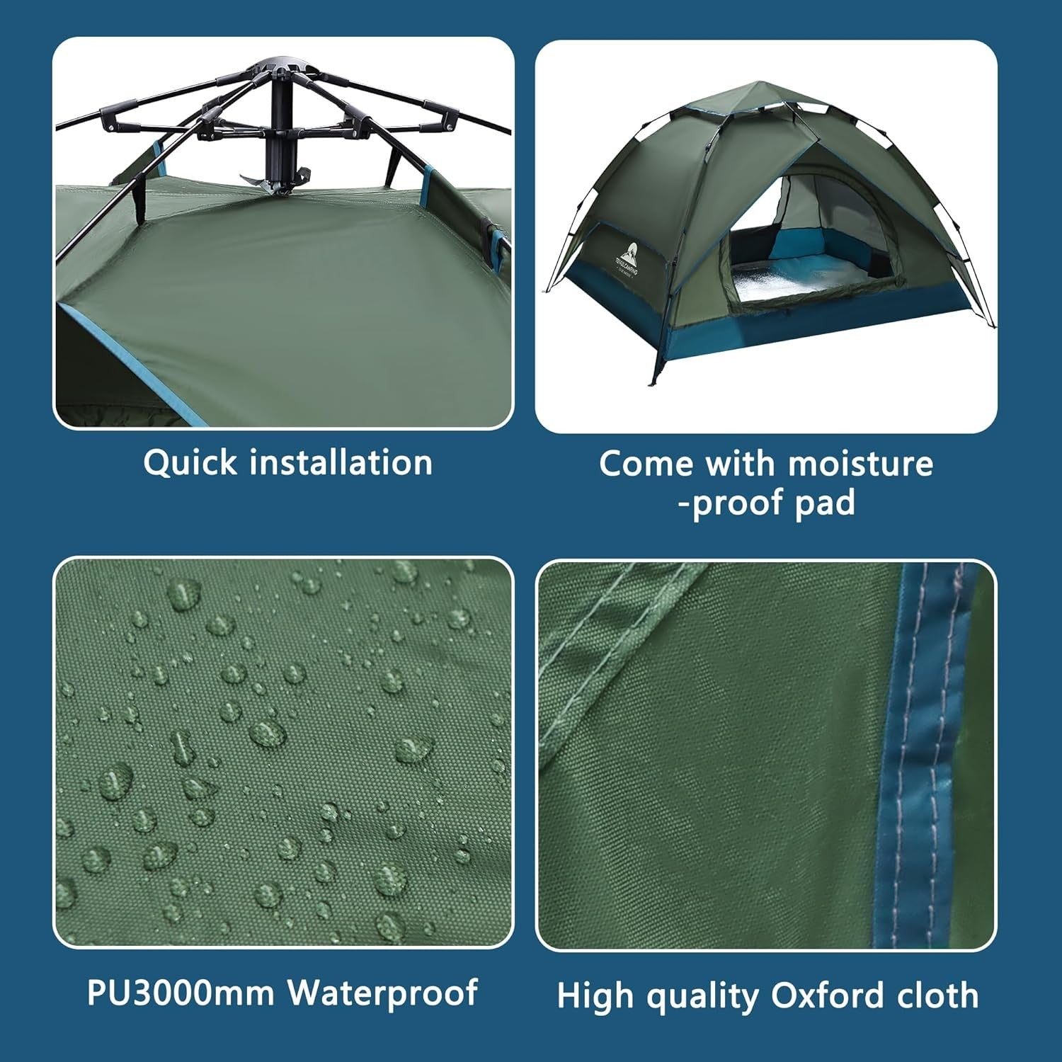 3 Man Automatic Pop Up Camping Tent 4 Season Waterproof Dome