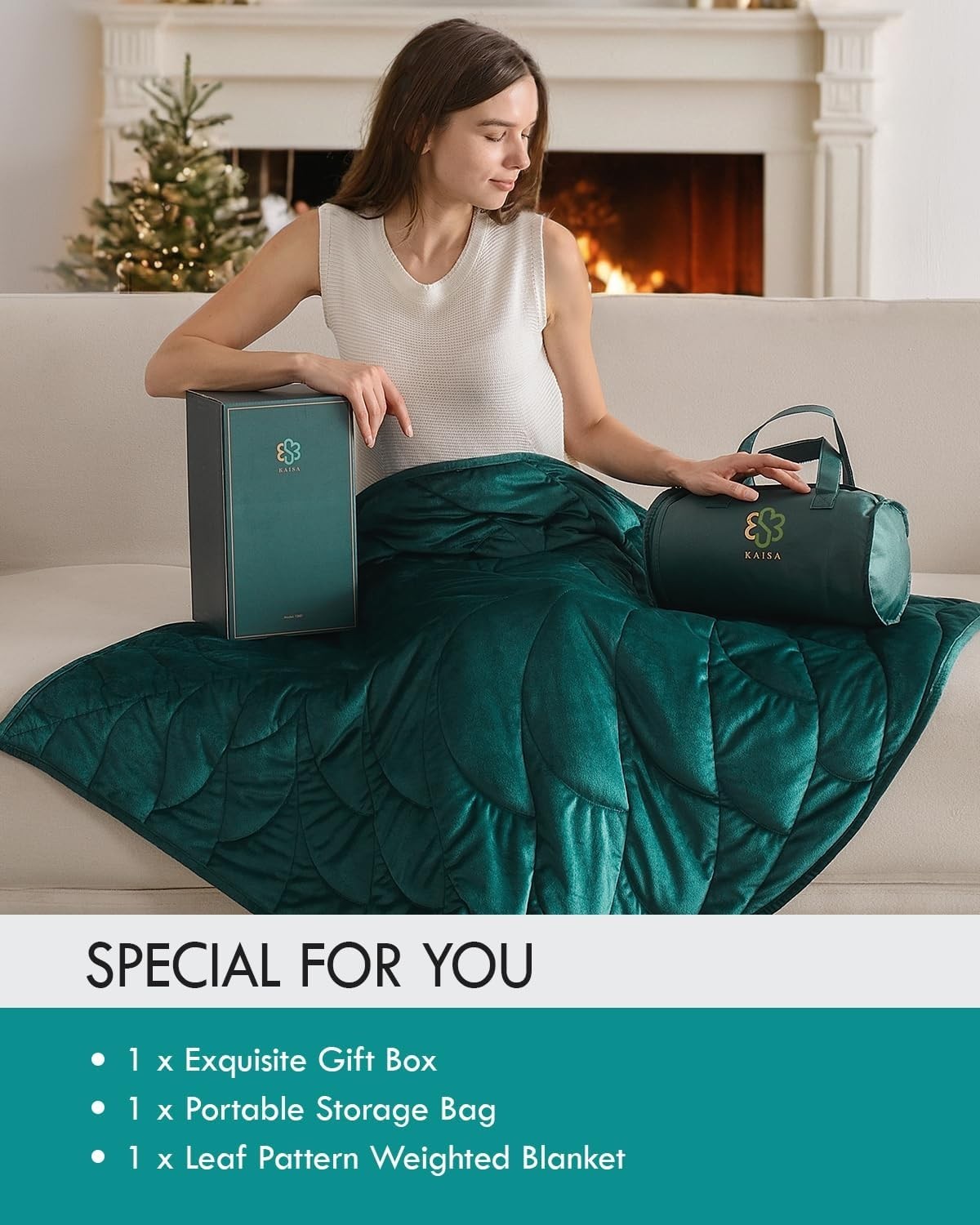 Soft Weighted Lap Blanket 5lbs Green Velvet Travel Stress Relief Leaf Design