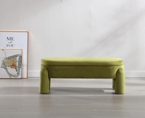 Velvet Upholstered Storage Bench Modern Bedroom Window Seat Green