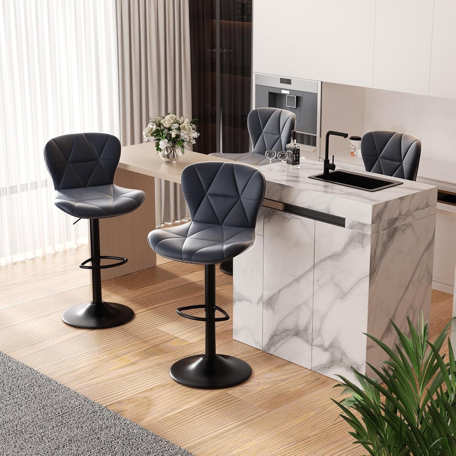 Adjustable Swivel Bar Stools Set of 2 Faux Leather Counter Height
