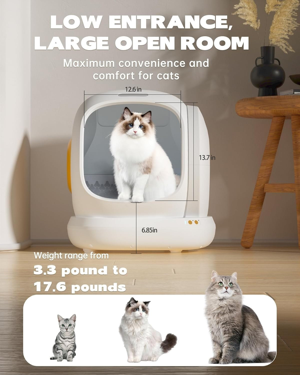 Self Cleaning Cat Litter Box App Control Odor Control Low Entry XL