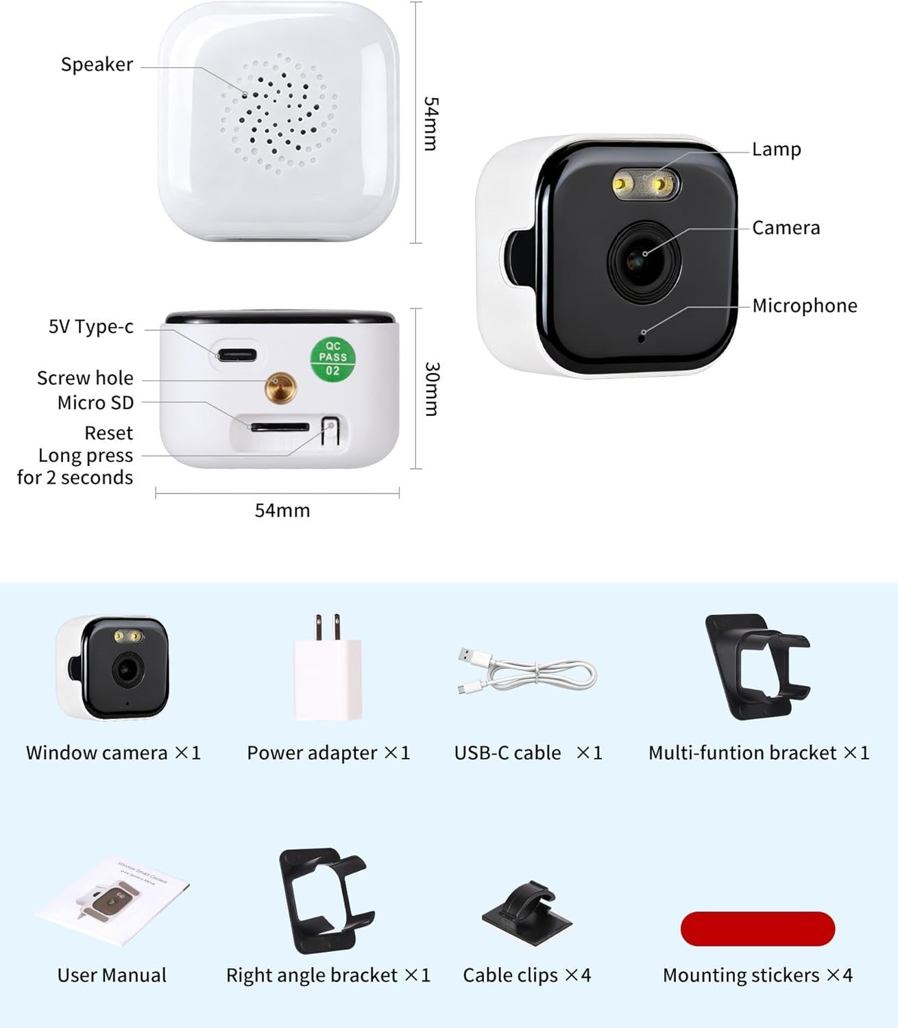 2K Window Security Camera WiFi 5GHz AI Color Night Vision 24/7 HD