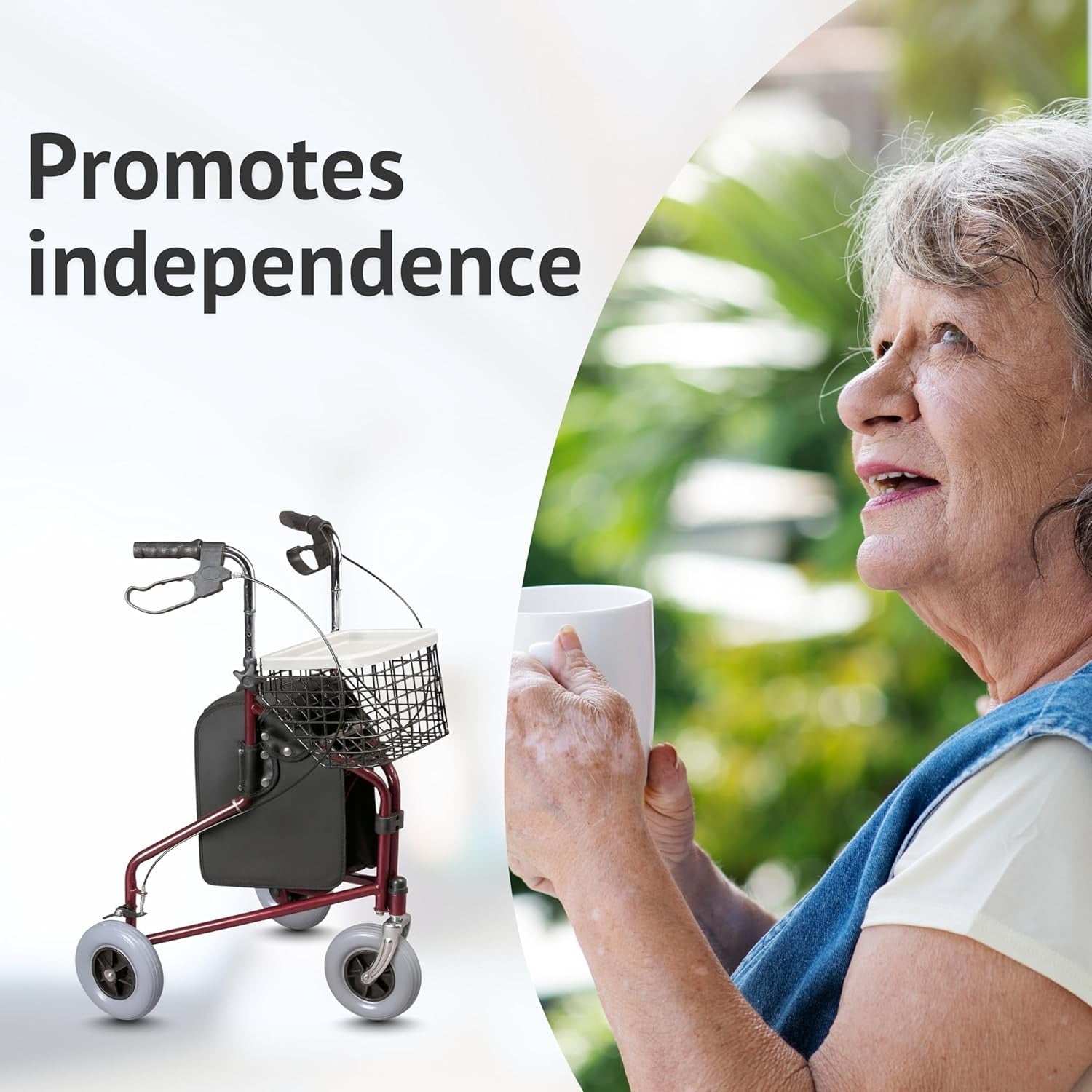 3 Wheel Rollator Walker Lightweight Folding Basket Tray Lockable Brakes