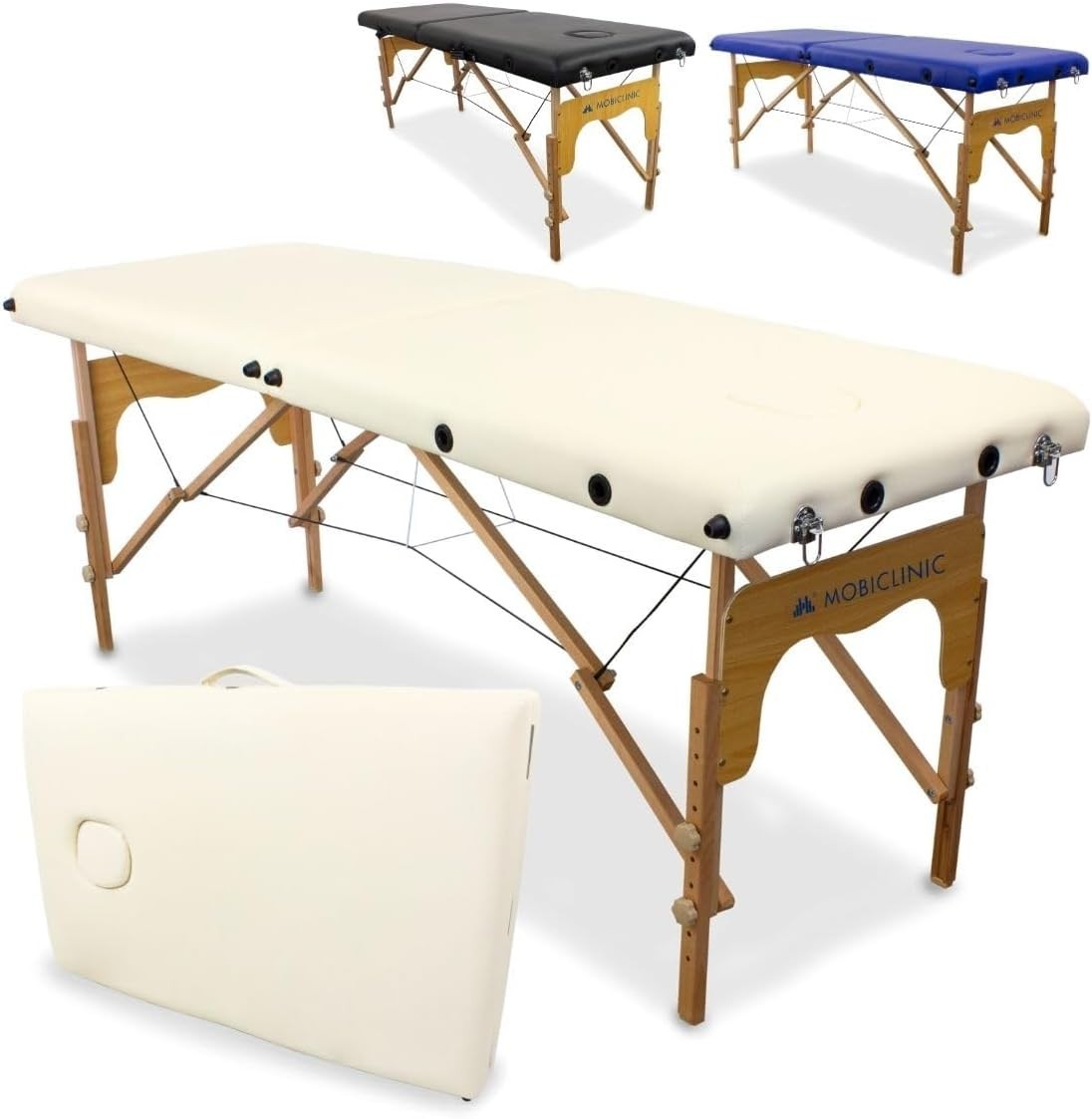 Portable Wooden Massage Table 2-Section Adjustable Therapy Bed Cream