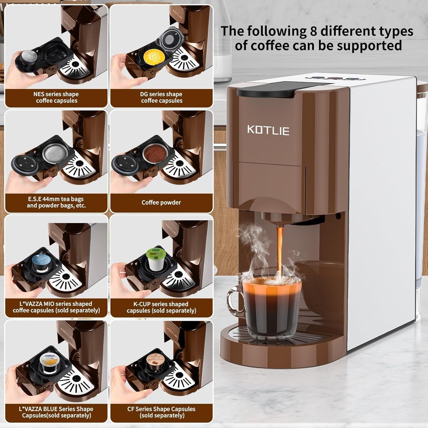 4-in-1 Espresso Coffee Machine | 19Bar Pressure | Capsule & Ground Compatible