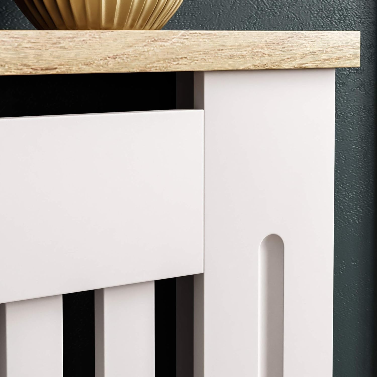 Extra Large White Radiator Cover Cabinet MDF Slatted Grill with Wooden Top Shelf