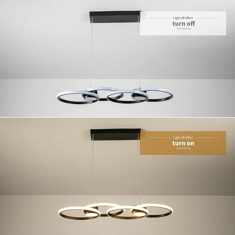 Black LED Ring Chandelier 4 Ring Dimmable Pendant Light for Kitchen