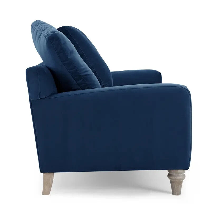 Navy Velvet 2 Seater Sofa with Scatter Back Cushions & Deep Foam Seat