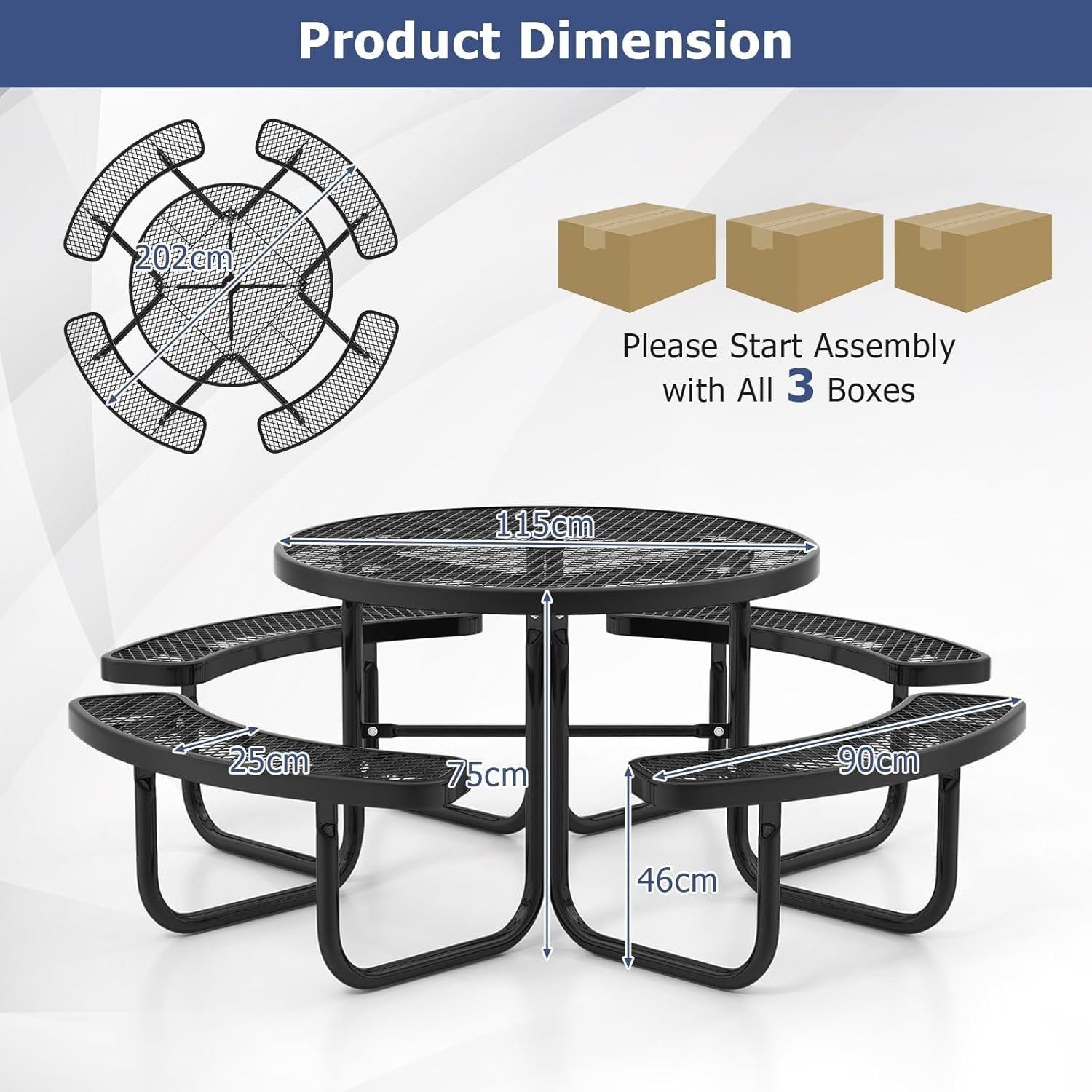 8-Seater Round Picnic Table & Bench Outdoor Dining Set with Umbrella Hole