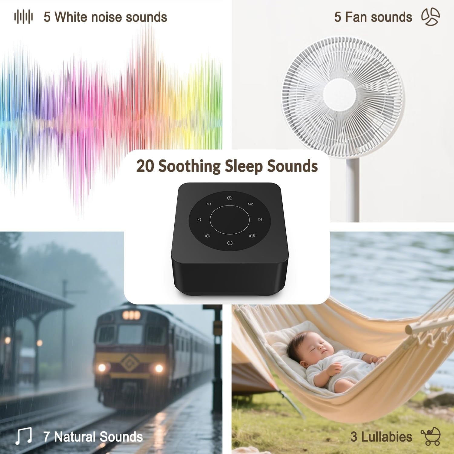 White Noise Sound Machine 20 Soothing Sounds Timer Memory Sleep Travel