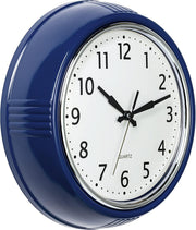 Retro 9.5" Navy Blue Wall Clock Vintage Silent Quartz Easy-Read Home Kitchen