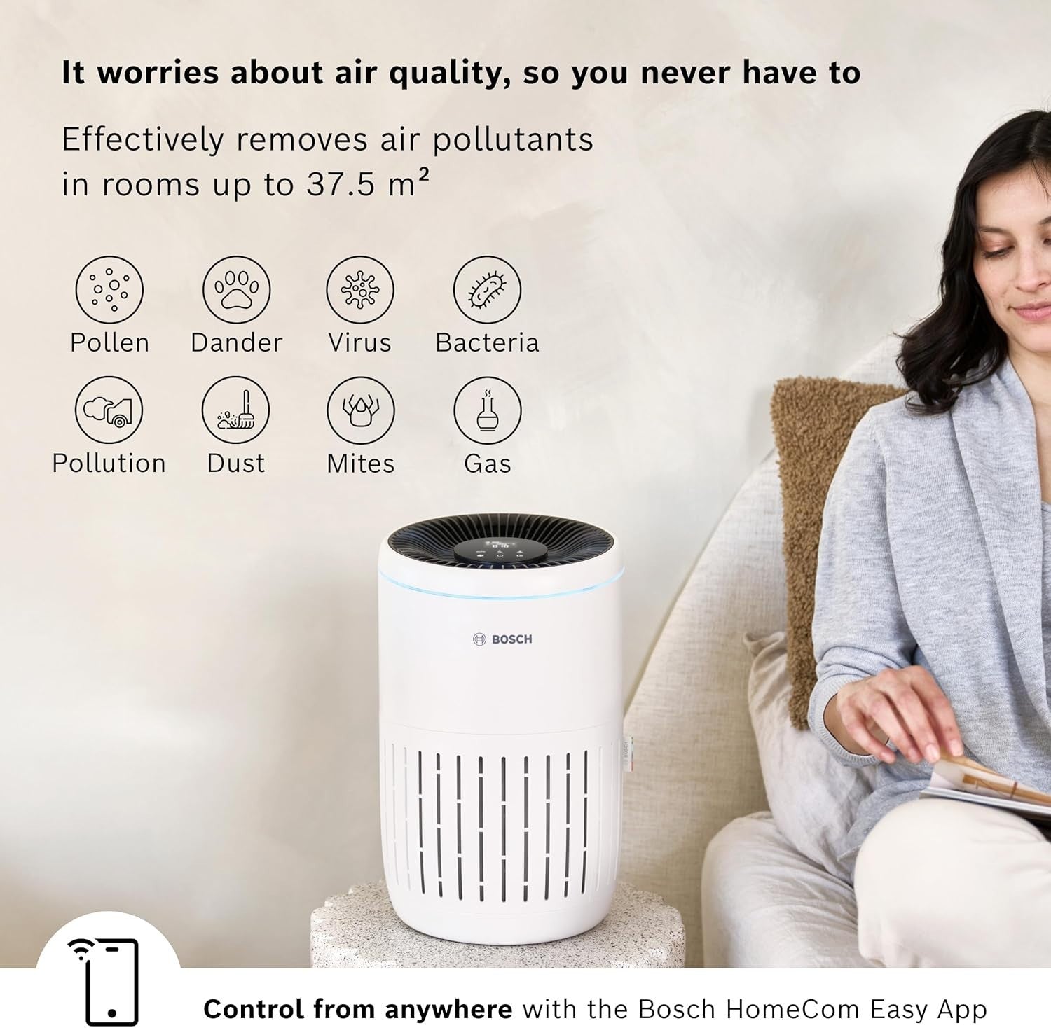 Smart Air Purifier HEPA 37.5m² CADR 180 Quiet Sleep App Control