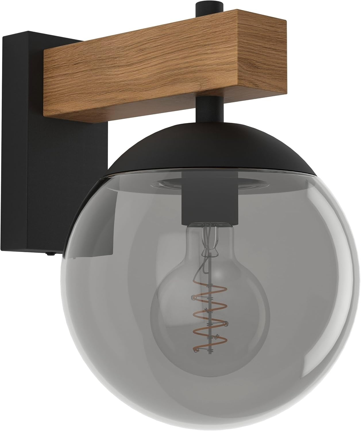 Outdoor Wall Light IP44 Black Wood Look | E27 Globe Porch Garden Lamp