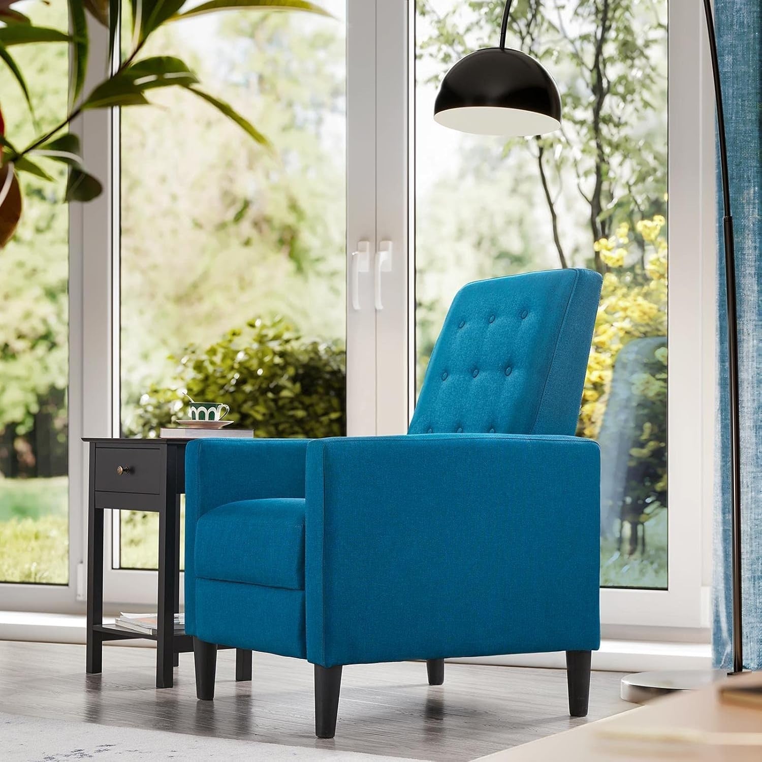 Blue Fabric Recliner Chair Adjustable Padded Seat Sofa Living Room Couch