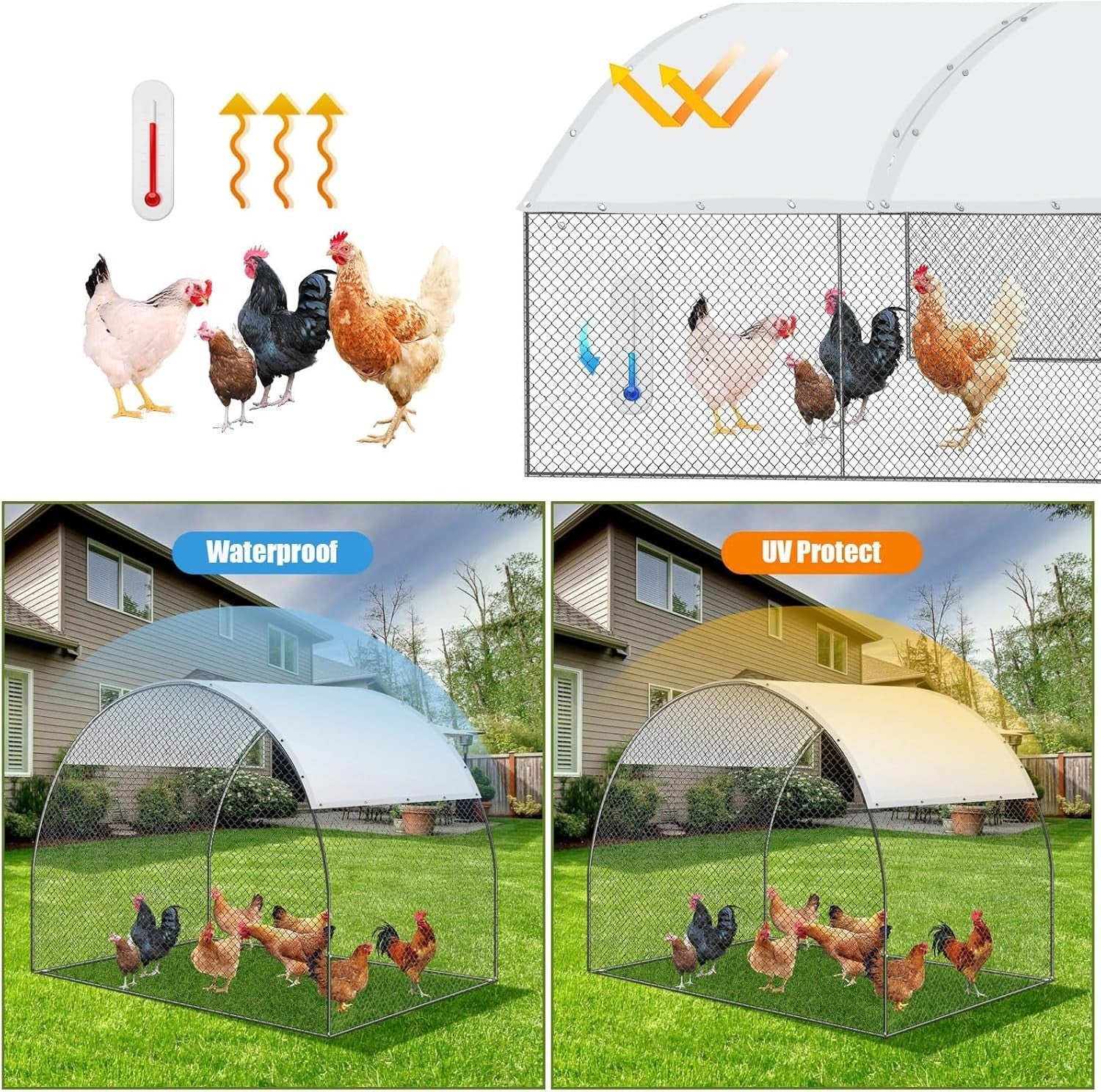 14.5x6.6FT Chicken Coop Cover 2 Pack Waterproof PE