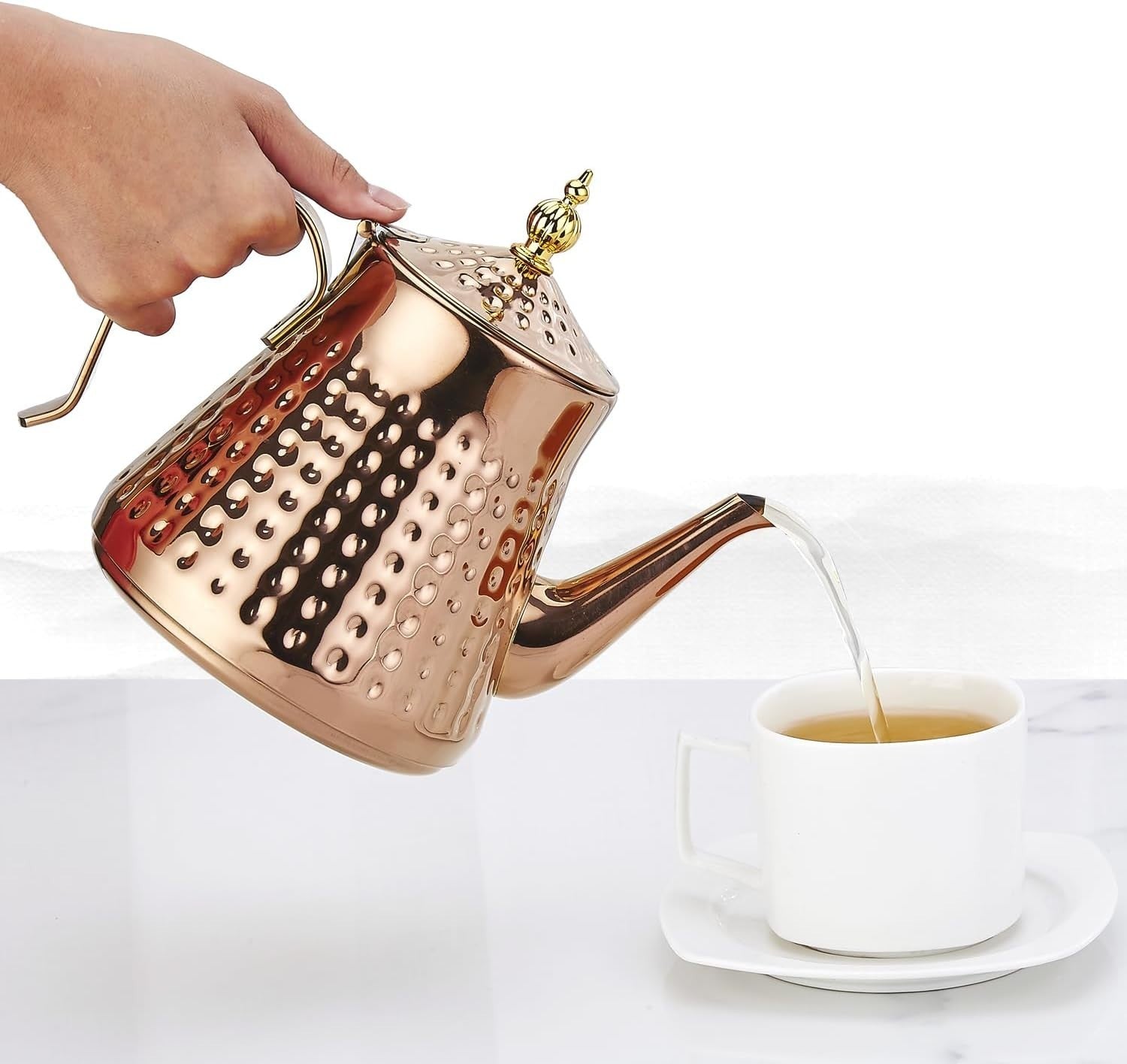 Copper Stainless Steel Teapot 40oz 1.2L w/ Infuser Hammered Finish