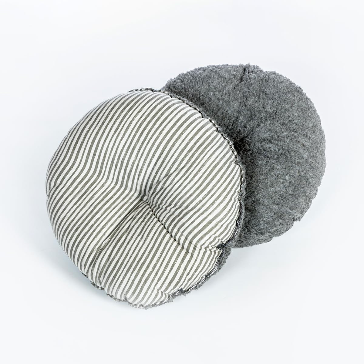 Sherpa Fleece Cat Bed Cozy Hideout 20in Washable Striped Pet Bed